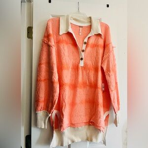 # 127 NEW Free People Coral/Orange Combo Hi-Lo Sweater